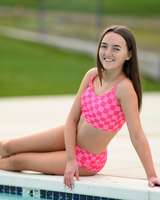 Playful Pink Checkered Bikini Set